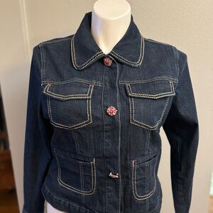 Avenue Navy Denim Jacket with Pink Accents